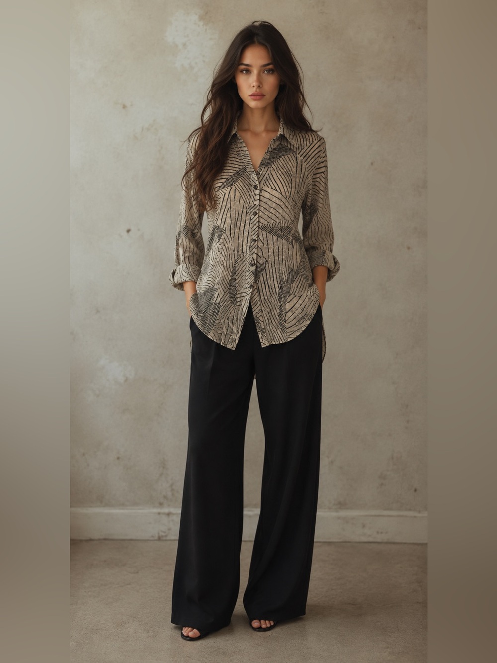 JM Collection Ruched Button Down Striped Shirt